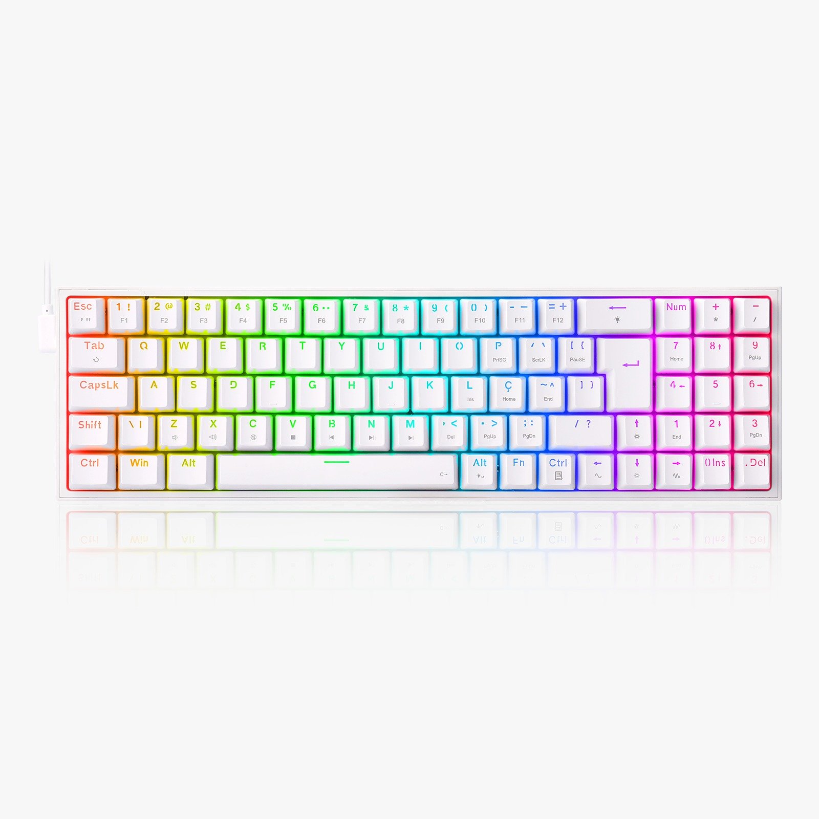 TECLADO GAMER MECANICO REDRAGON POLLUX RGB BRANCO SWITCH BLUE