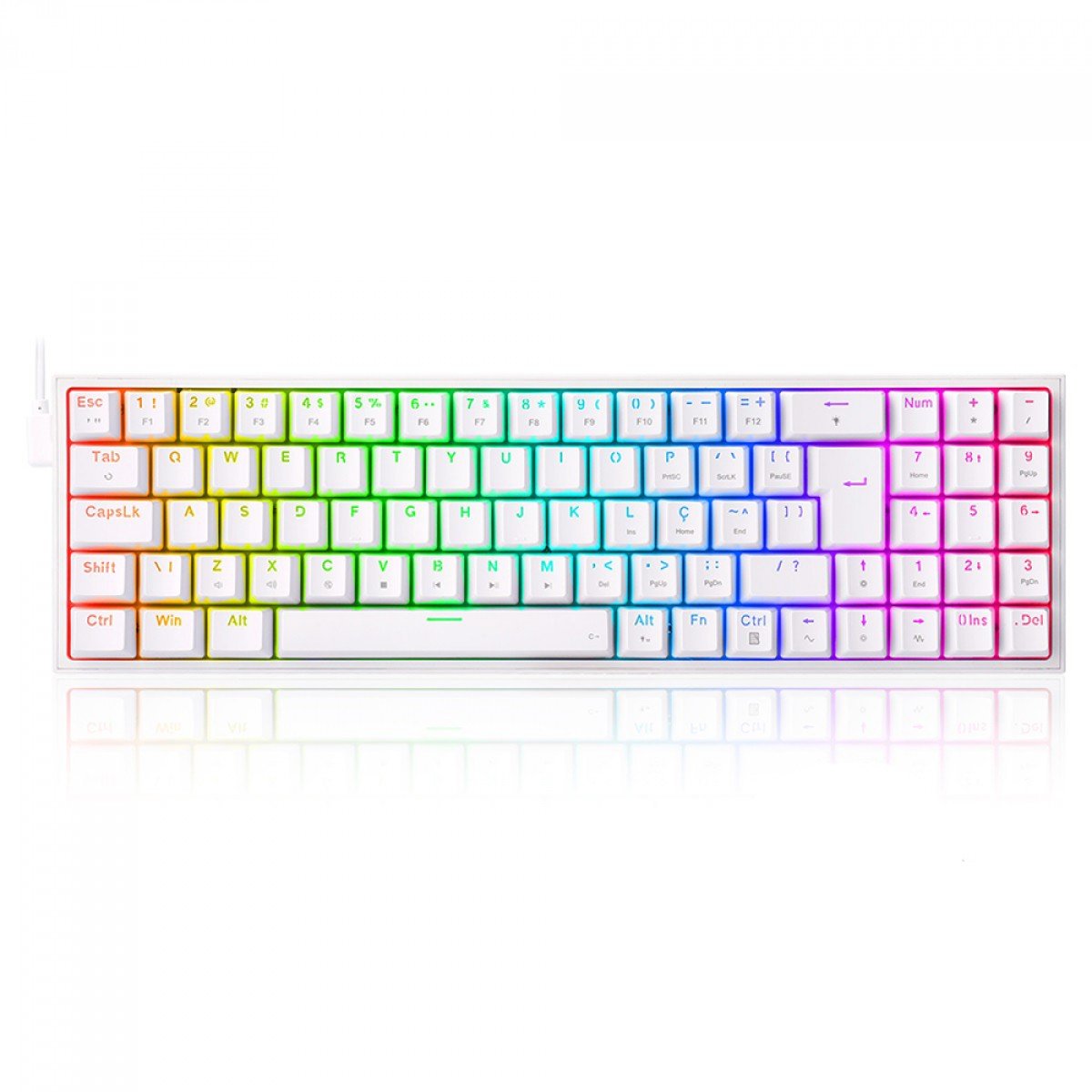 TECLADO GAMER MECANICO REDRAGON POLLUX BRANCO RGB SWITCH MARROM