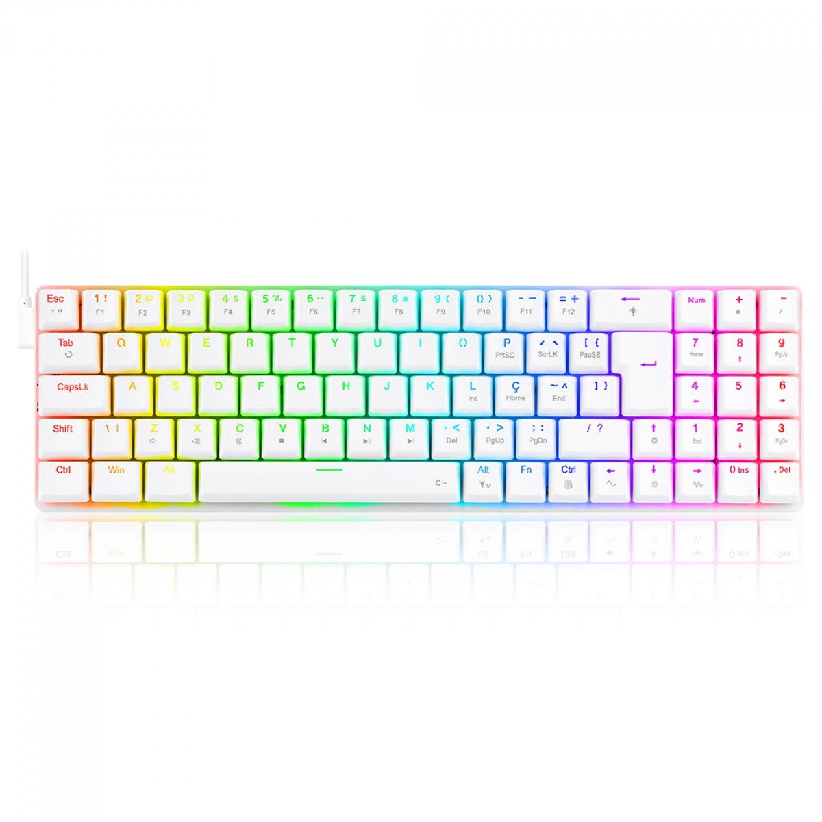 TECLADO GAMER MECANICO REDRAGON ASHE BRANCO RGB SWITCH VERMELHO MODELO K626-KB-W