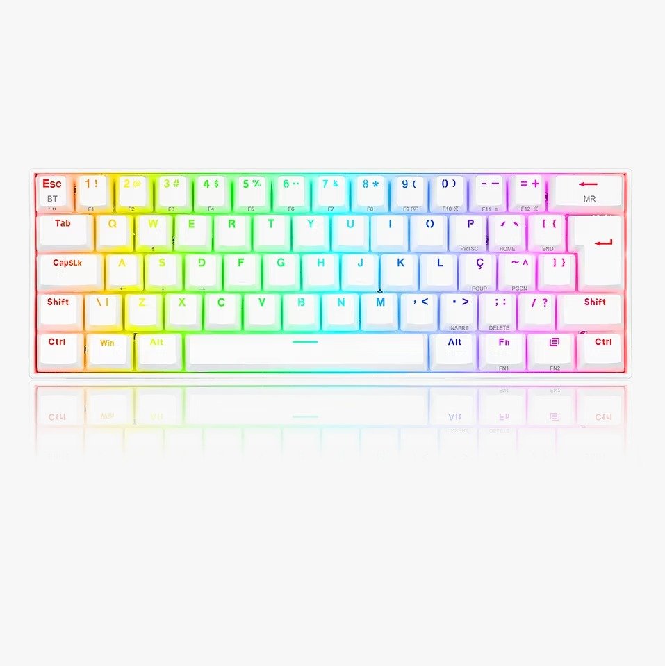 TECLADO GAMER MECANICO REDRAGON DRACONIC PRO RGB BRANCO SWITCH MARROM