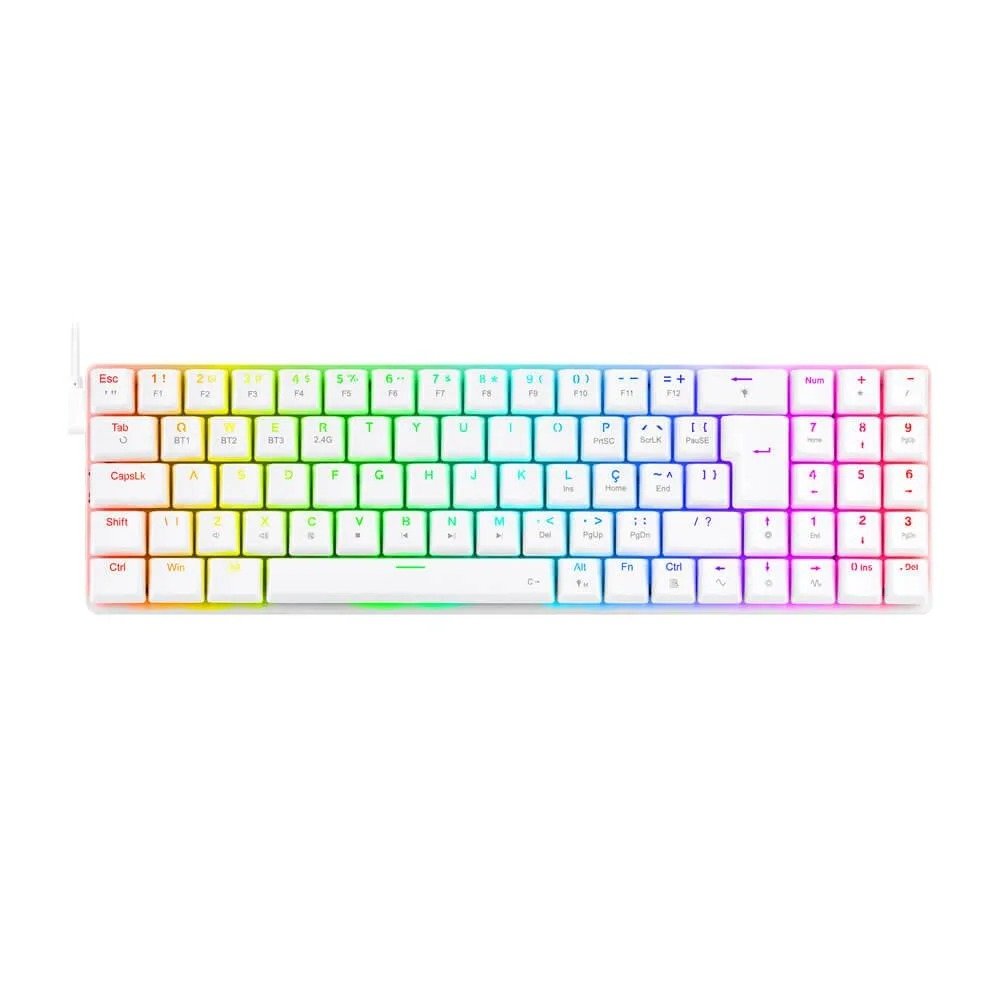 TECLADO MECANICO GAMER REDRAGON ASHE RGB BRANCO SWITCH MARROM MODELO K626-KB-W